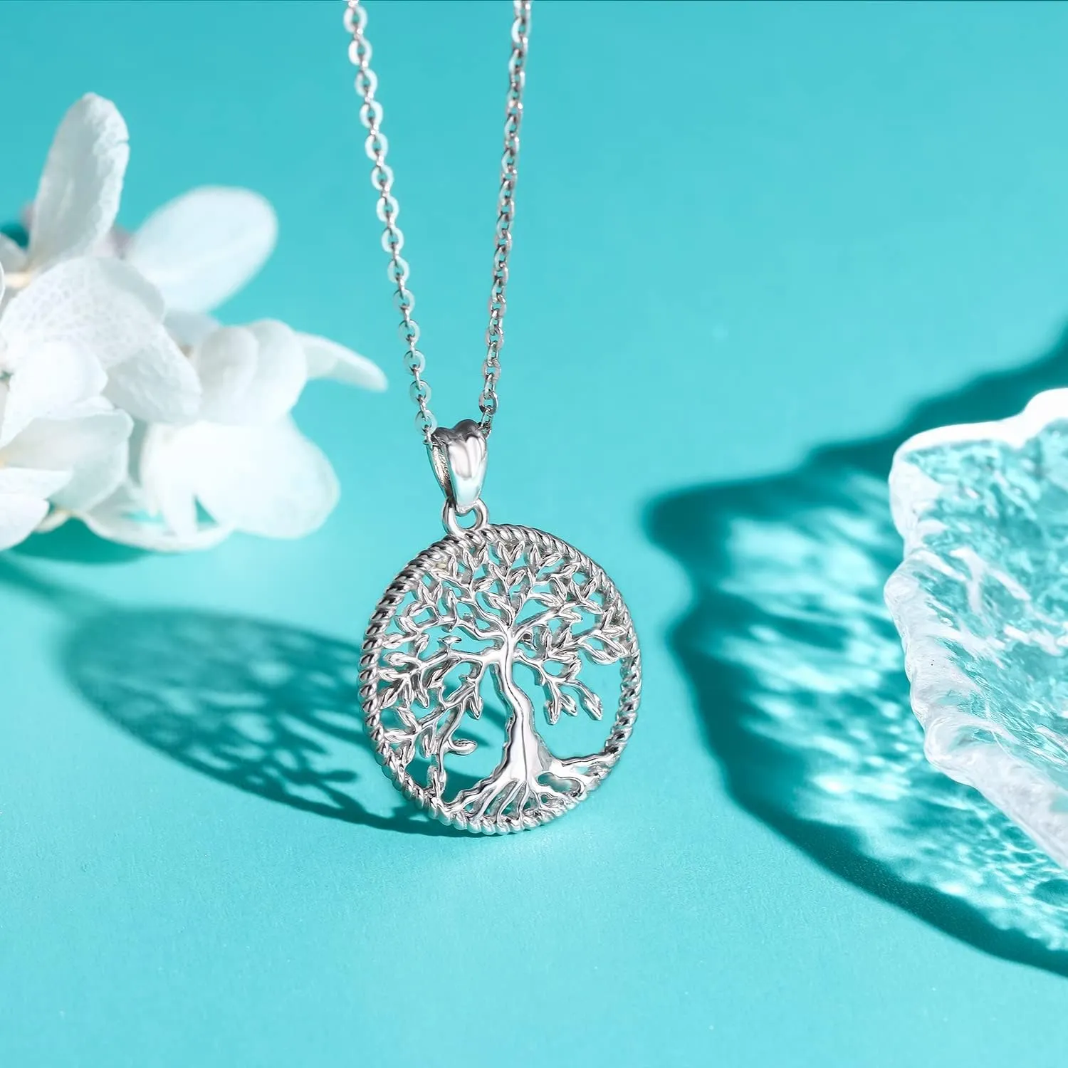 Aniu Tree of Life Necklace for Women S925 Sterling Silver Abalone Shell/Opal/Malachite/Crystal/Moonstone Celtic Family Tree Pendant Anniversary Birthday Gift for Mom Grandma Tree Jewelry Gifts for Her