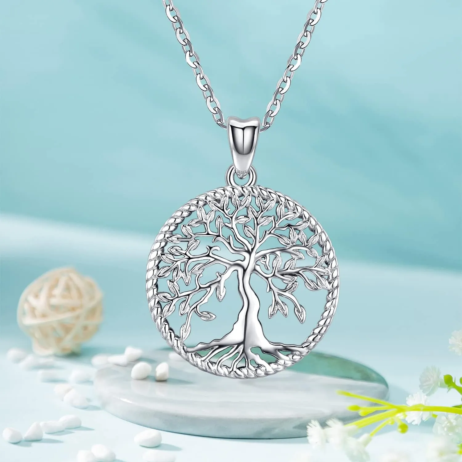 Aniu Tree of Life Necklace for Women S925 Sterling Silver Abalone Shell/Opal/Malachite/Crystal/Moonstone Celtic Family Tree Pendant Anniversary Birthday Gift for Mom Grandma Tree Jewelry Gifts for Her