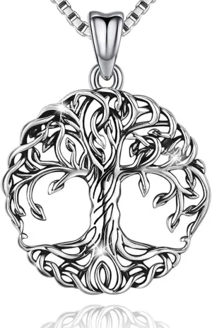 Aniu Tree of Life Necklace for Women S925 Sterling Silver Abalone Shell/Opal/Malachite/Crystal/Moonstone Celtic Family Tree Pendant Anniversary Birthday Gift for Mom Grandma Tree Jewelry Gifts for Her