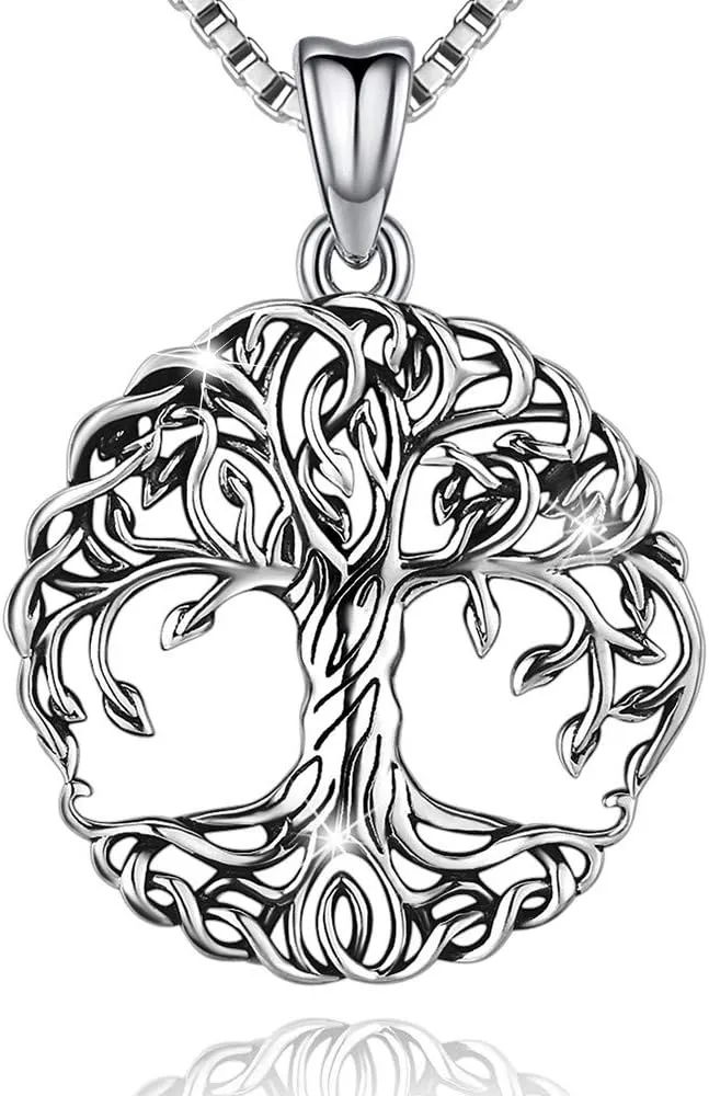 Aniu Tree of Life Necklace for Women S925 Sterling Silver Abalone Shell/Opal/Malachite/Crystal/Moonstone Celtic Family Tree Pendant Anniversary Birthday Gift for Mom Grandma Tree Jewelry Gifts for Her
