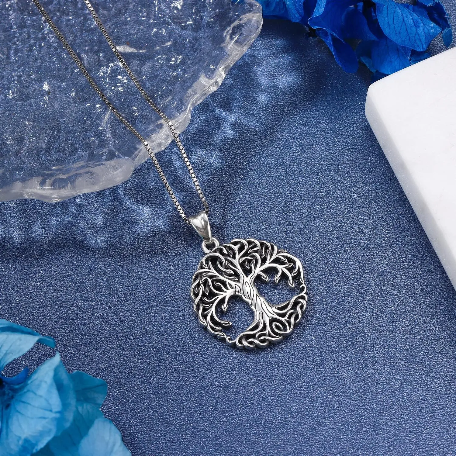 Aniu Tree of Life Necklace for Women S925 Sterling Silver Abalone Shell/Opal/Malachite/Crystal/Moonstone Celtic Family Tree Pendant Anniversary Birthday Gift for Mom Grandma Tree Jewelry Gifts for Her