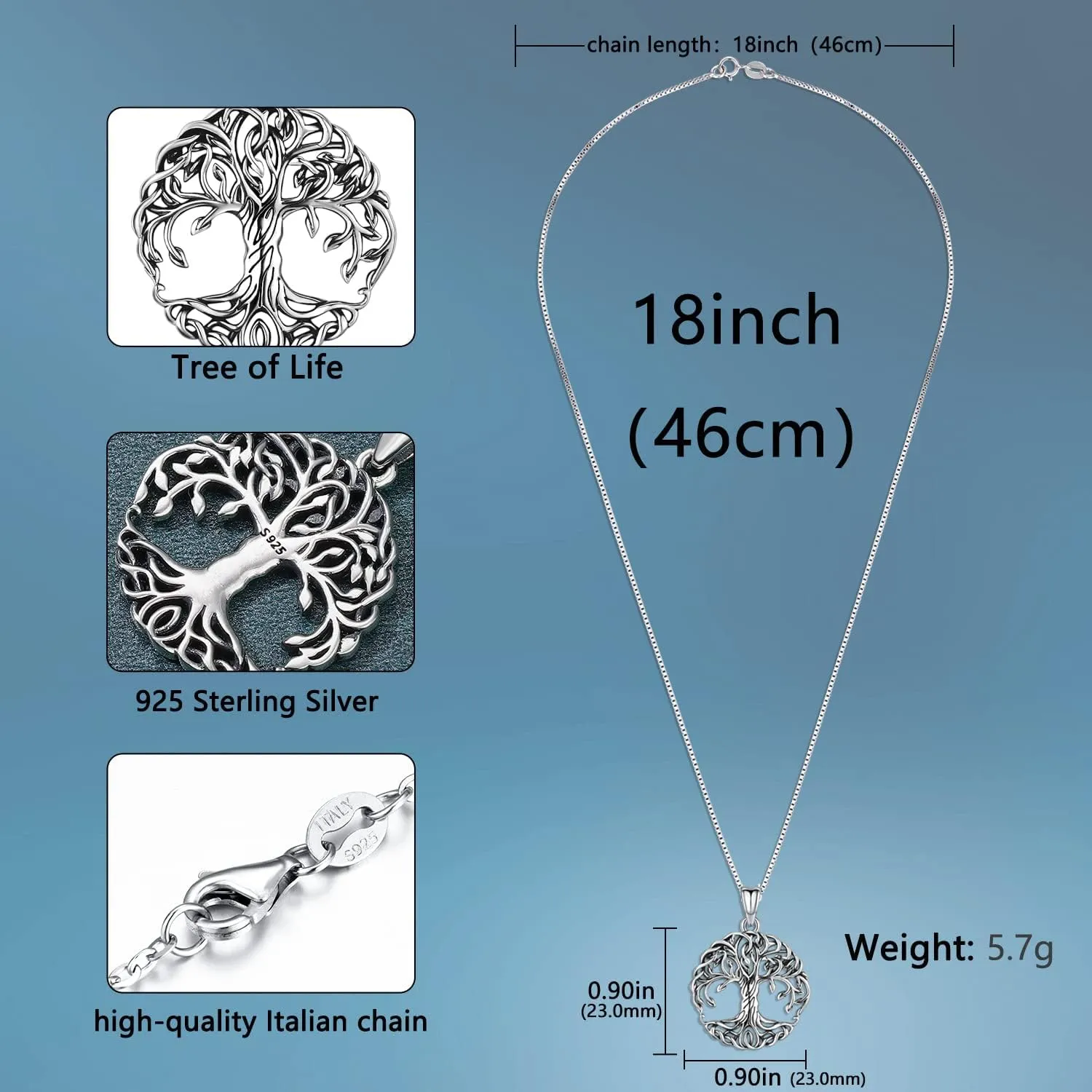 Aniu Tree of Life Necklace for Women S925 Sterling Silver Abalone Shell/Opal/Malachite/Crystal/Moonstone Celtic Family Tree Pendant Anniversary Birthday Gift for Mom Grandma Tree Jewelry Gifts for Her