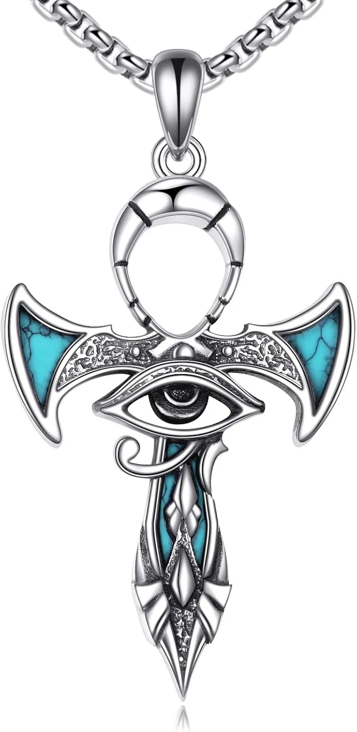 Ankh Cross/Scarab/Anubis/Nefertiti Necklace 925 Sterling Silver Pendant Necklace Egyptian Jewelry Gifts for Men Women