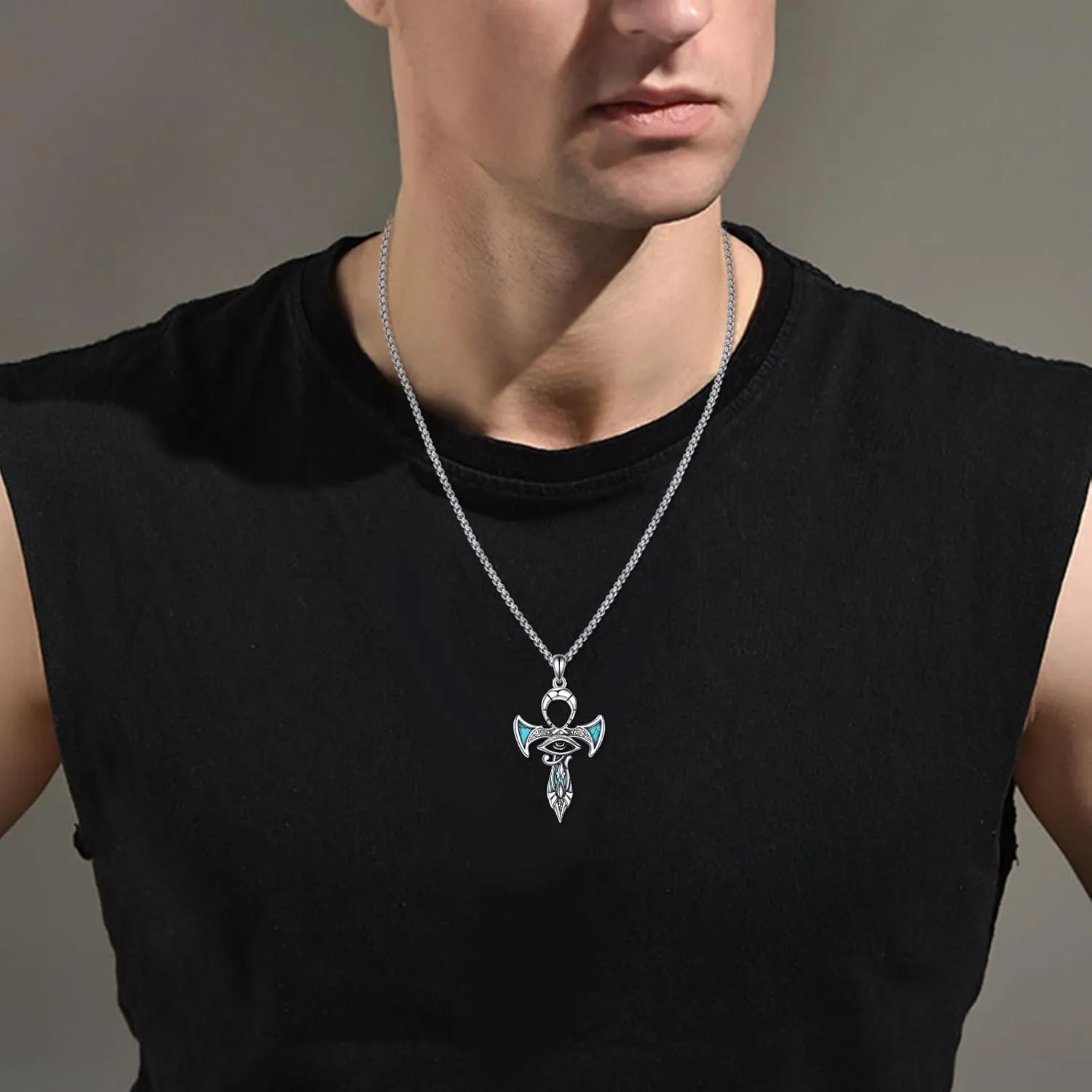 Ankh Cross/Scarab/Anubis/Nefertiti Necklace 925 Sterling Silver Pendant Necklace Egyptian Jewelry Gifts for Men Women