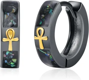Ankh Earrings 925 Sterling Silver Abalone Egyptian Hoop Earrings Egyptian Jewelry Gifts for Men Women