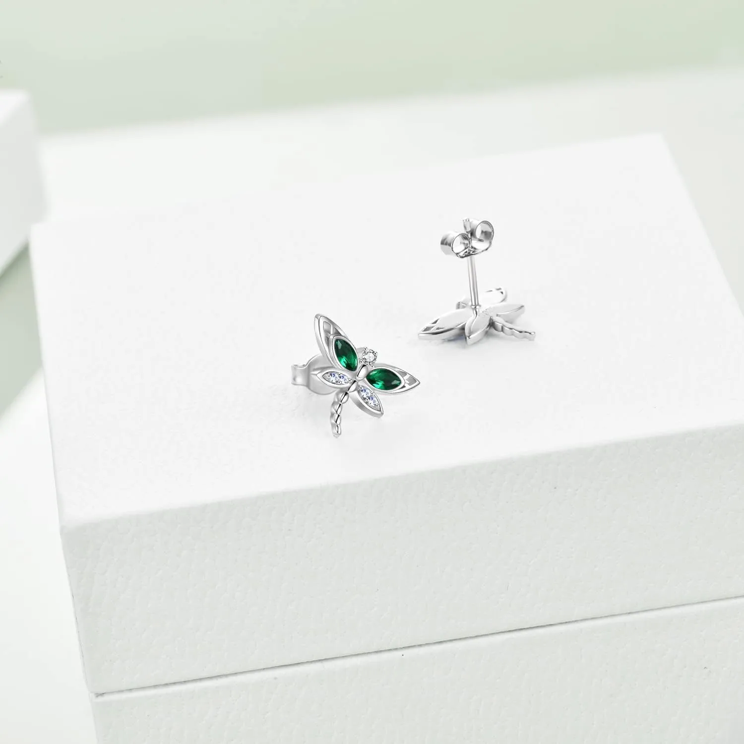 AOBOCO Sterling Silver Dragonfly Studs: Women's Earrings with Crystal Presents for Birthdays, Weddings, and Holidays