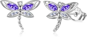 AOBOCO Sterling Silver Dragonfly Studs: Women's Earrings with Crystal Presents for Birthdays, Weddings, and Holidays