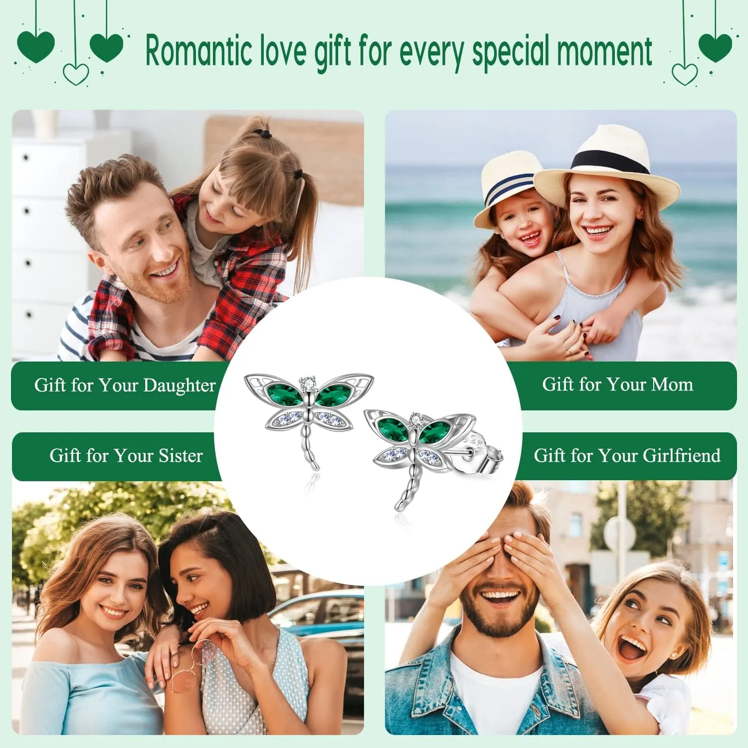 AOBOCO Sterling Silver Dragonfly Studs: Women's Earrings with Crystal Presents for Birthdays, Weddings, and Holidays