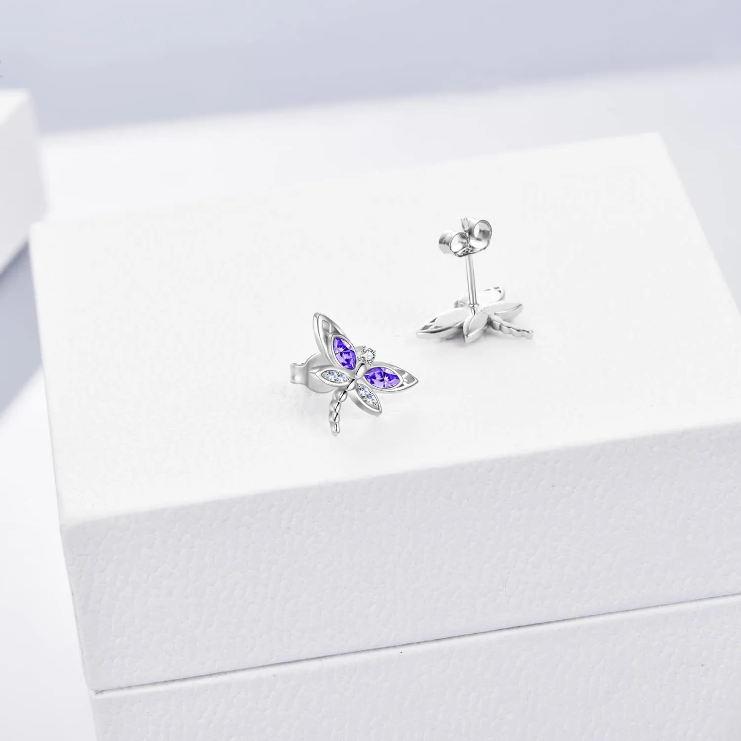 AOBOCO Sterling Silver Dragonfly Studs: Women's Earrings with Crystal Presents for Birthdays, Weddings, and Holidays