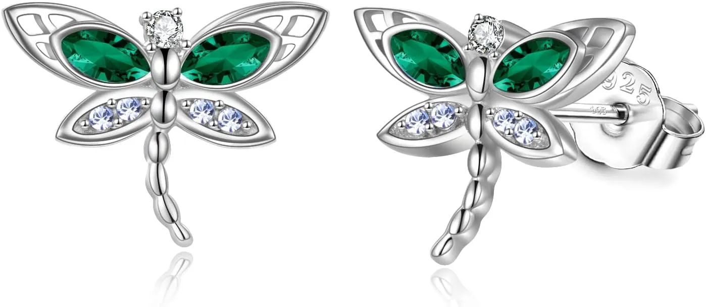AOBOCO Sterling Silver Dragonfly Studs: Women's Earrings with Crystal Presents for Birthdays, Weddings, and Holidays