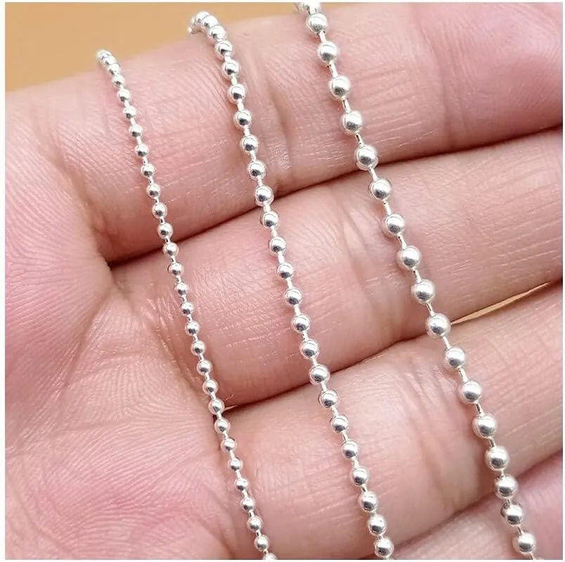 ARGENTO REALE 925 Sterling Silver Necklace 1.5MM-5MM Bead Ball Link Chain Necklace, Dog Tag Army Chain for Pendants, Pallini, Gift, silver chain, Solid Silver, 16-30 Inch made in italy