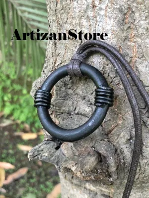 ARTIZANSTORE Iron Jewelry Forged Jewelry Forged Iron Pendant Necklace Iron Pendant Hand Forged Necklace Geometric Pendant Necklace Forged, black