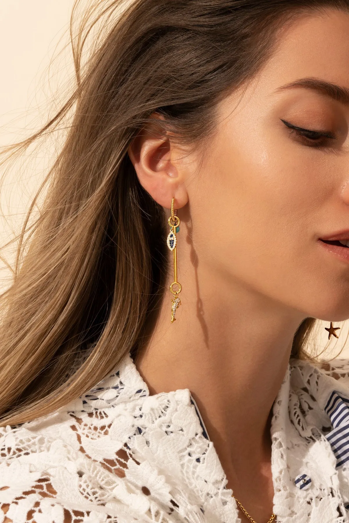 Asymmetric Marine Hoop Earrings - Yellow Silver