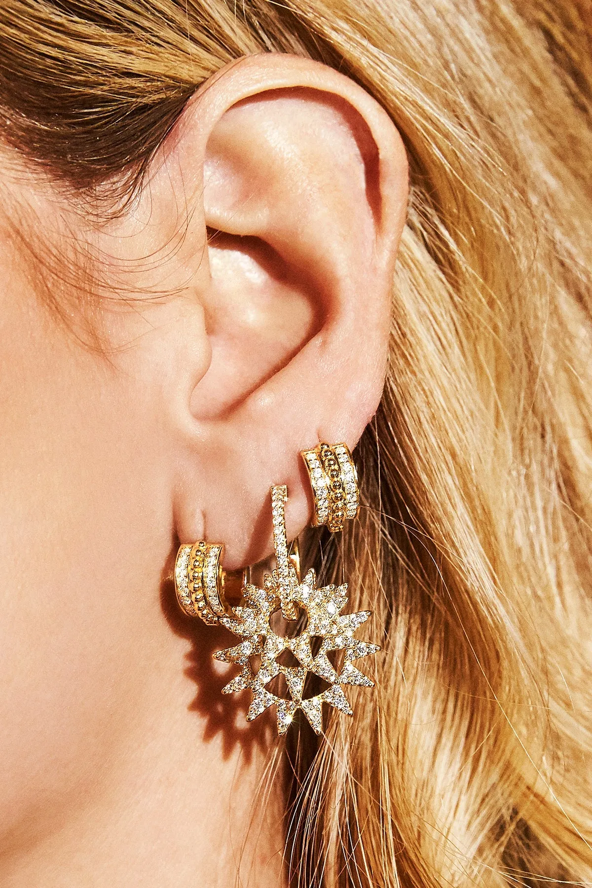 Asymmetric Sun Pendants Earrings - Yellow Silver