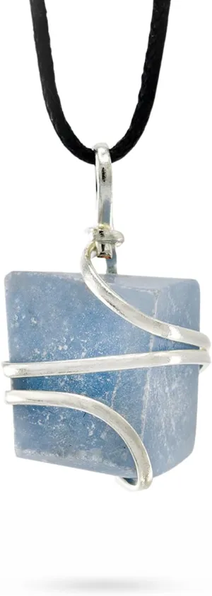 Ayana Crystals Angelite Necklace - Wire Wrapped Healing Crystal Pendant for Serenity & Protection - Handmade Reiki Jewelry with Adjustable Cord