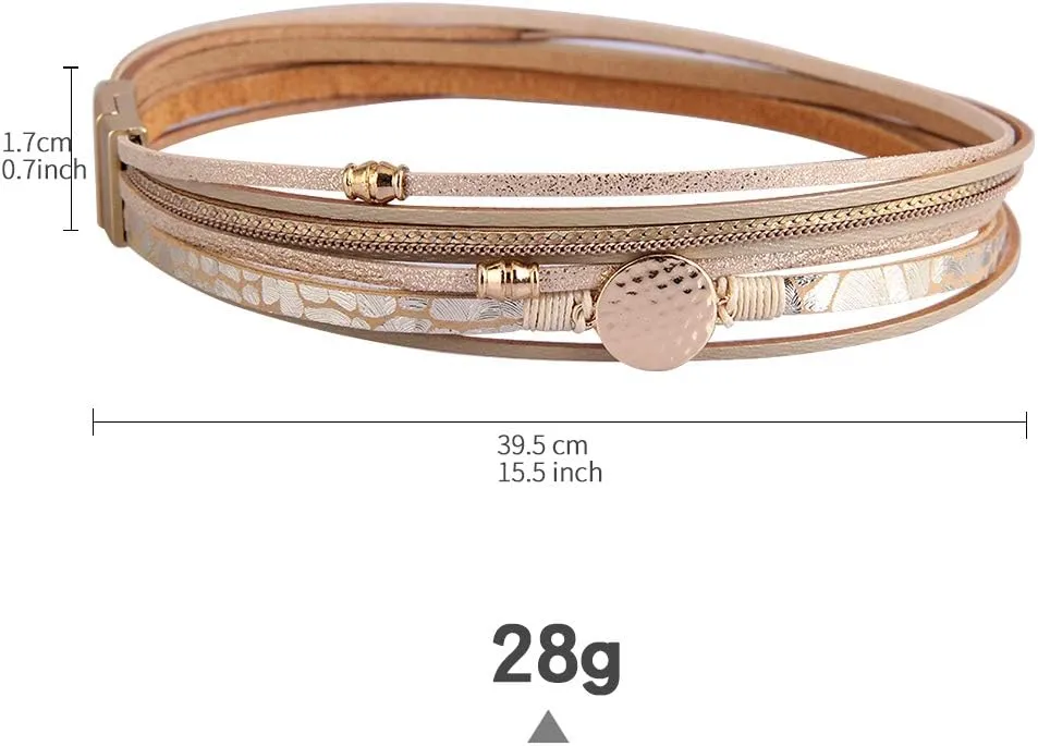 AZORA Leather Wrap Bracelets for Women Goldplated Metal Crescent Cuff Bracelet with Magnetic Buckle Casual Bohemian Wrist Bangle Jewelry Gift for Ladies Sister Mum