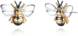 Barzel 18K Gold Plated Shimmering 2-tone Enamel Bumble Bee Stud Earrings 0.5in length For Women - Made in Brazil