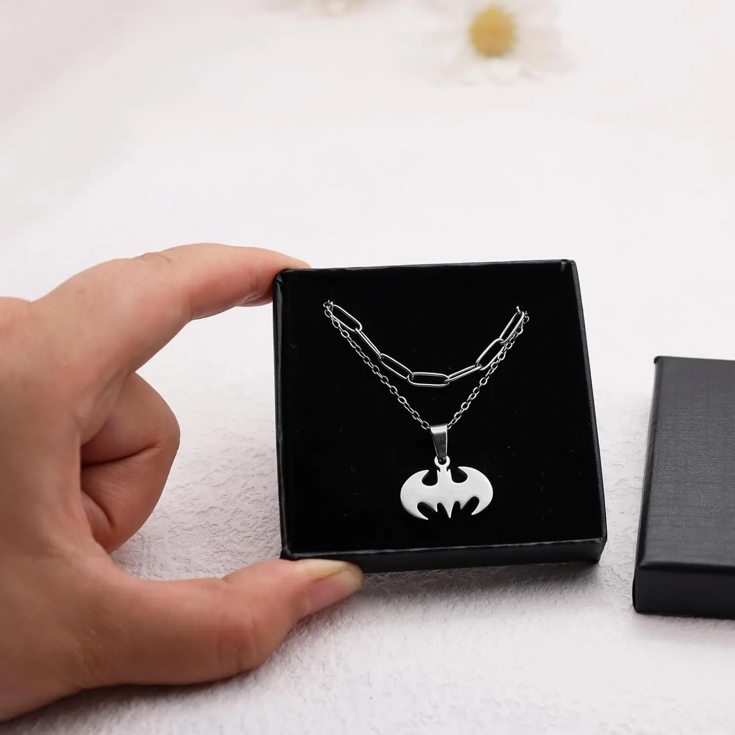 Bat Necklace for Men Women Stainless Steel Gold Silver Lightweight Fashion Goth Cool Hippie Bat Pendant Necklace Jewelry Gift