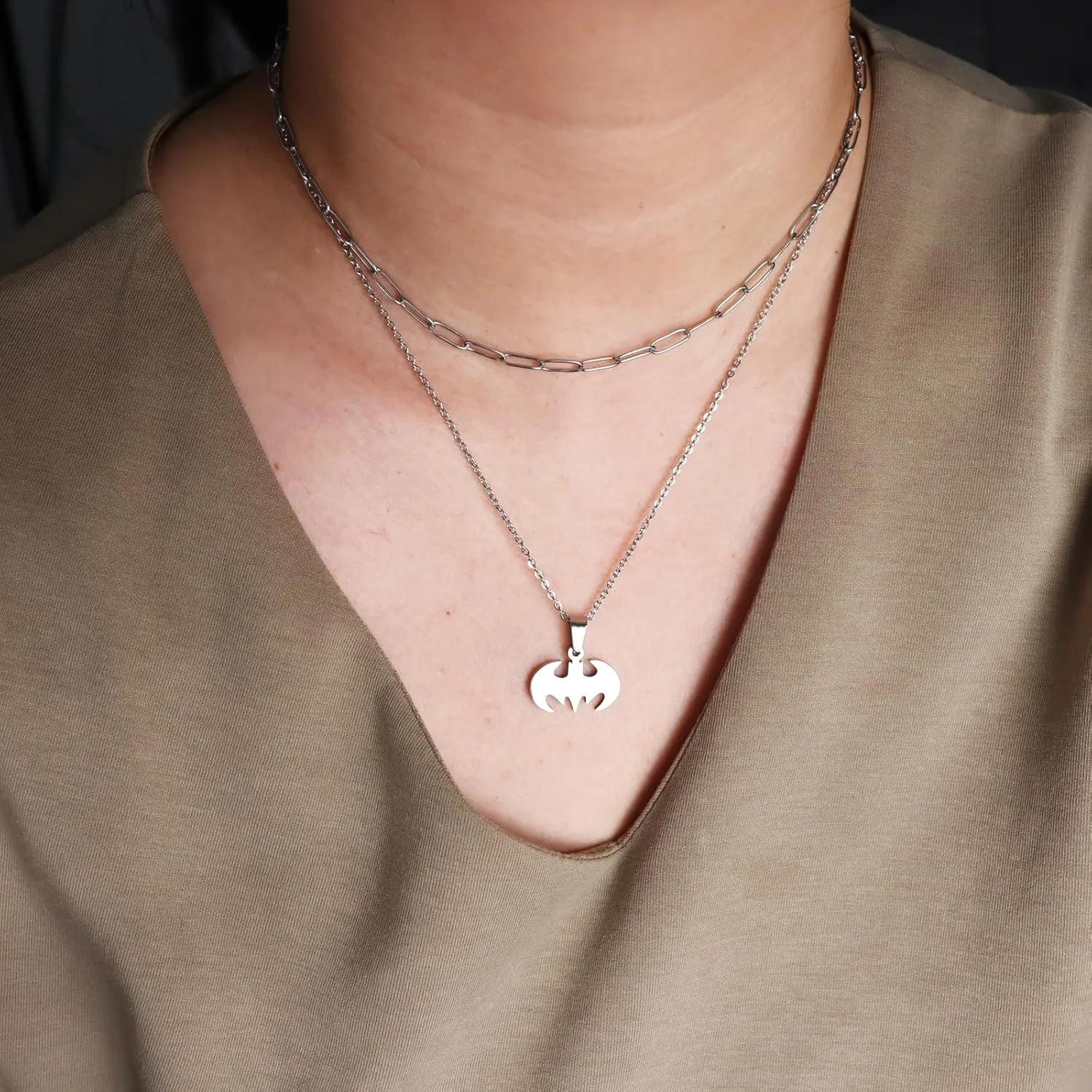 Bat Necklace for Men Women Stainless Steel Gold Silver Lightweight Fashion Goth Cool Hippie Bat Pendant Necklace Jewelry Gift