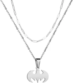 Bat Necklace for Men Women Stainless Steel Gold Silver Lightweight Fashion Goth Cool Hippie Bat Pendant Necklace Jewelry Gift