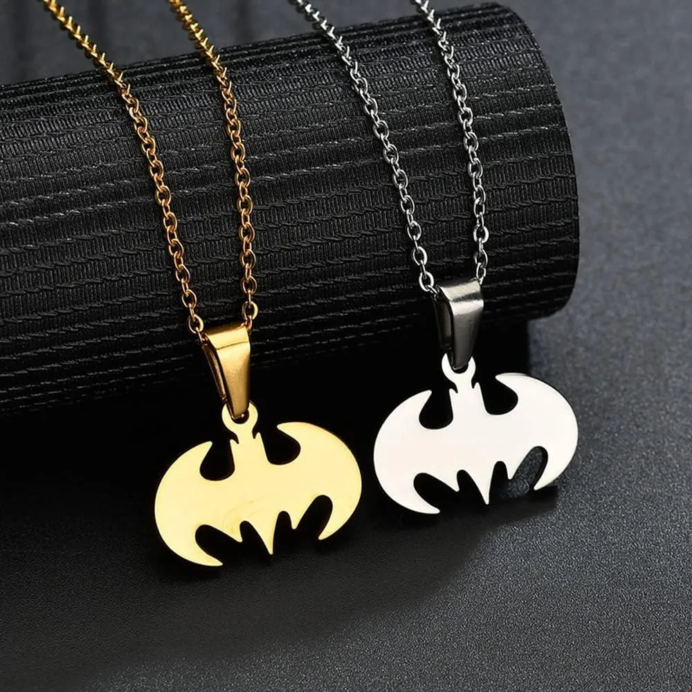 Bat Necklace for Men Women Stainless Steel Gold Silver Lightweight Fashion Goth Cool Hippie Bat Pendant Necklace Jewelry Gift