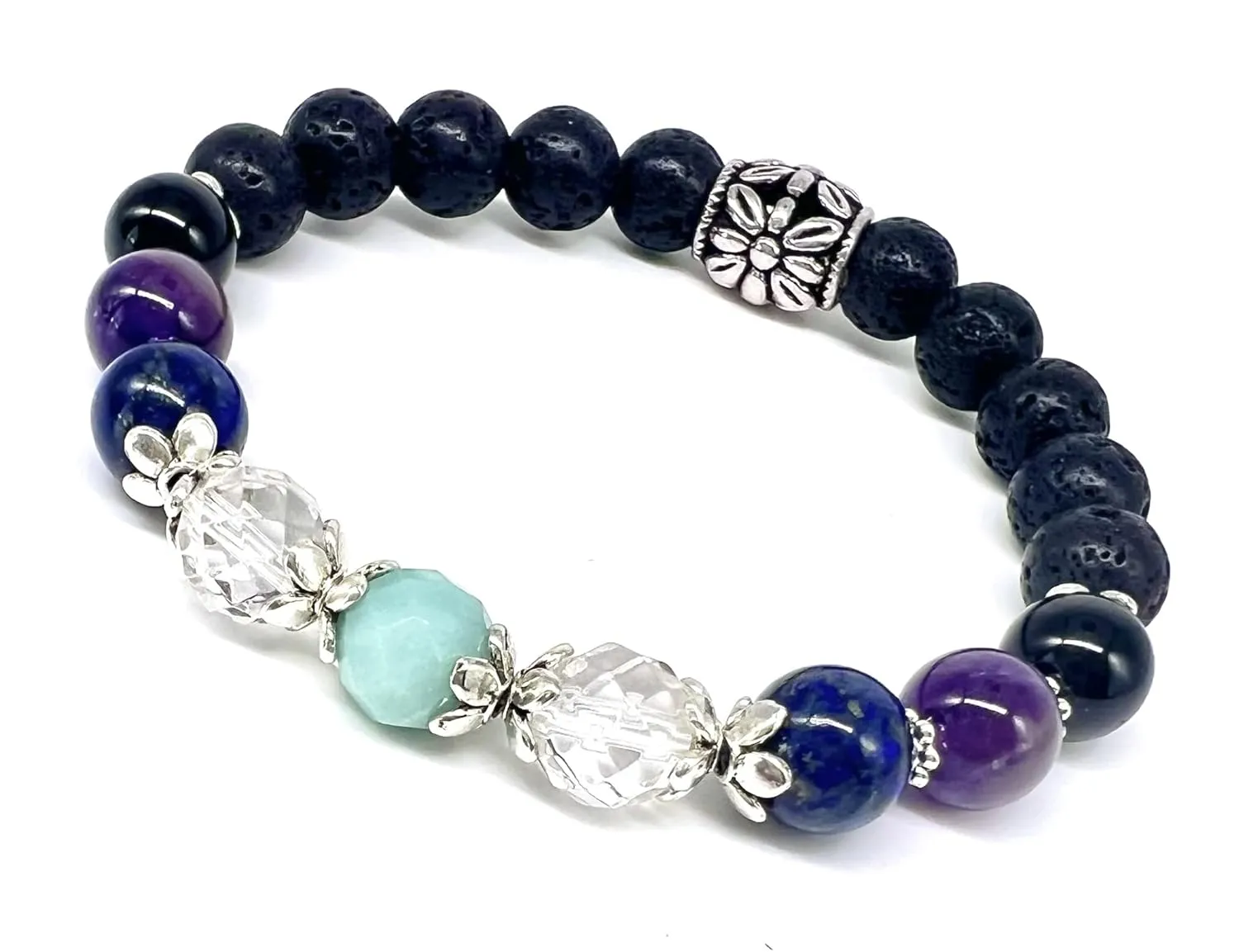 Be CALM Gemstone bracelet/Stretch/Medium/Healing Crystals/Amethyst/Amazonite/Black Onyx/Crystal Quartz/Lapis/Aromatherapy jewelry