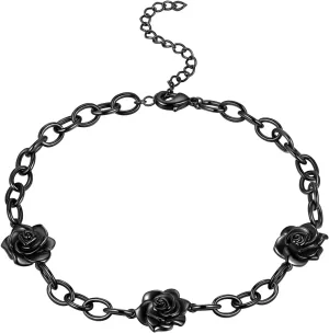 beautlace Rose Adjustable Bracelets Silver/Black Gun Plated Rose Link Flower Bangle Elegant Jewelry Gifts for Women