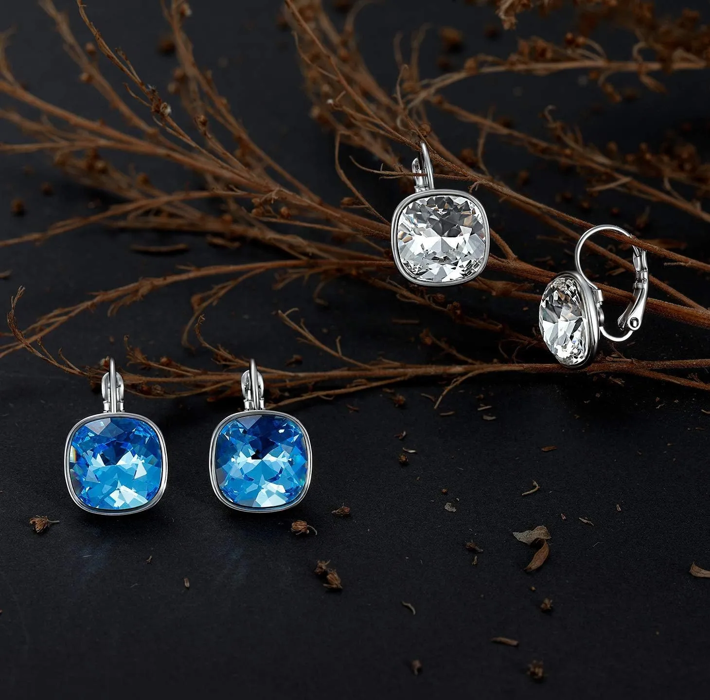 Bella Drop Earrings Crystals 18K White Gold Plated Hypoallergenic Dangle Earrings Jewelry for Women