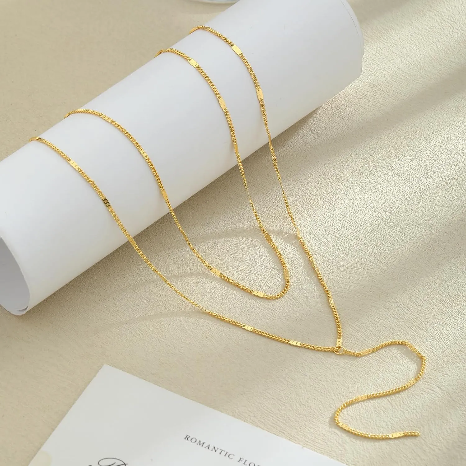 BERISO Y-Shape Gold Necklace for Women - 14K Gold Plated Minimalist Pendant Chain Jewelry, Elegant Gift for Anniversary