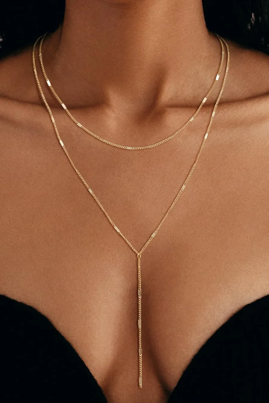 BERISO Y-Shape Gold Necklace for Women - 14K Gold Plated Minimalist Pendant Chain Jewelry, Elegant Gift for Anniversary