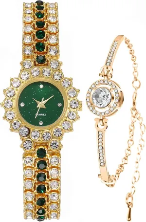 BESTKANG Two Tone Women's Watch Full Diamond Luxury Elegant Rhinestone Quartz Waterproof Watches for Women Bracelet Set