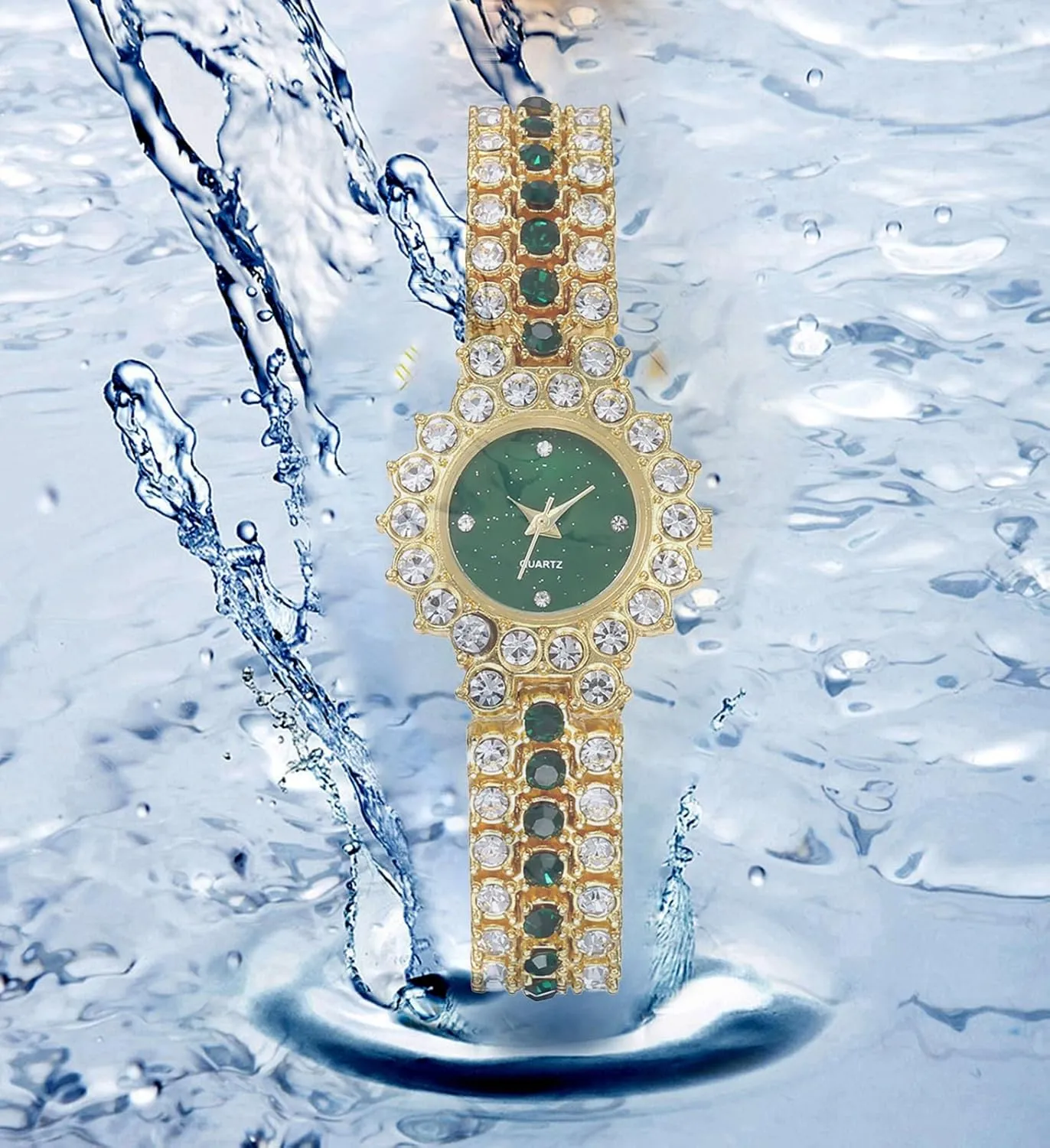 BESTKANG Two Tone Women's Watch Full Diamond Luxury Elegant Rhinestone Quartz Waterproof Watches for Women Bracelet Set