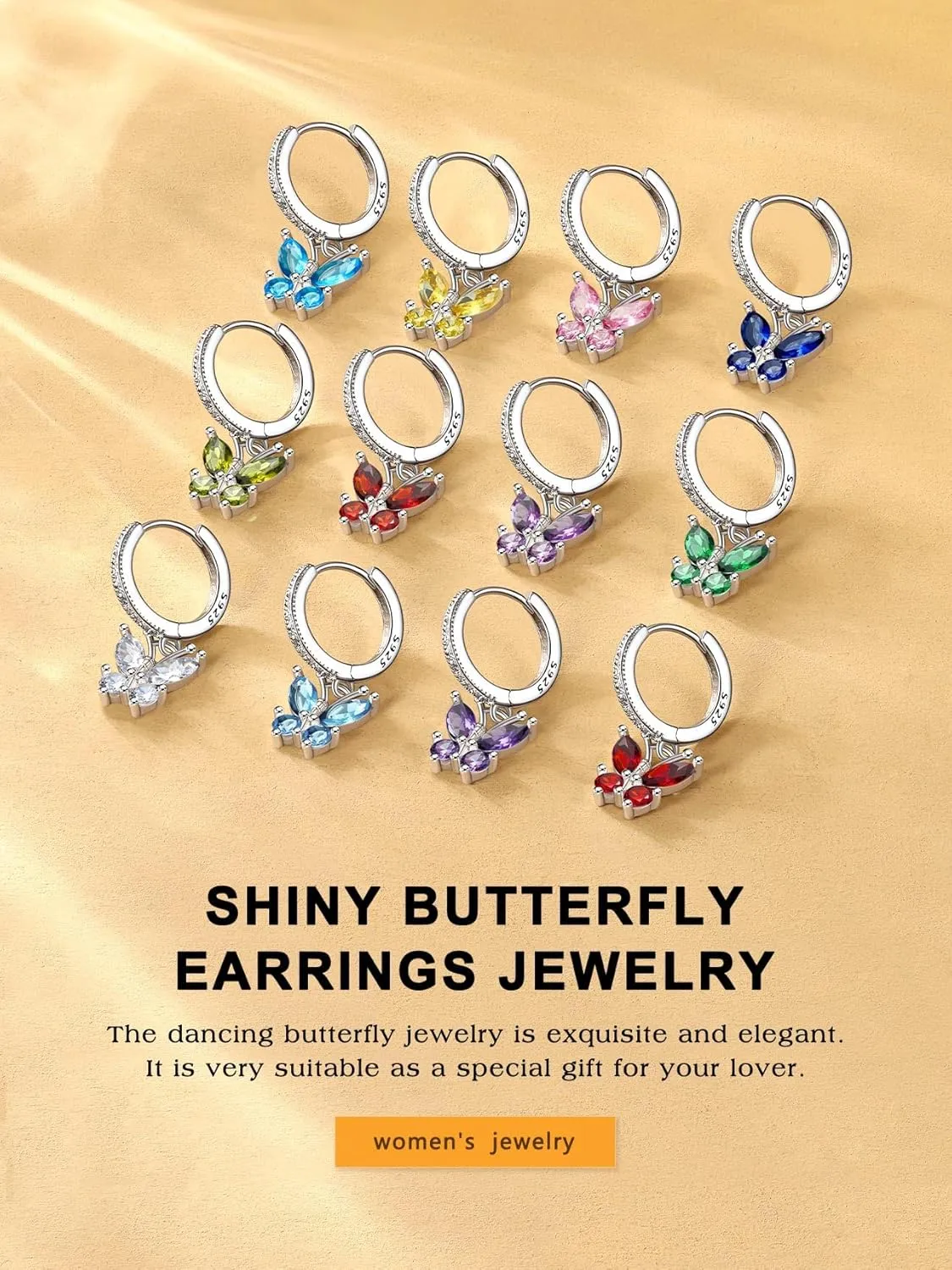 Bestyle Sterling Silver Butterfly Earrings for Women, Dainty Cute Birthstone Studs Hypoallergenic Jewelry, Great Birthday Gift