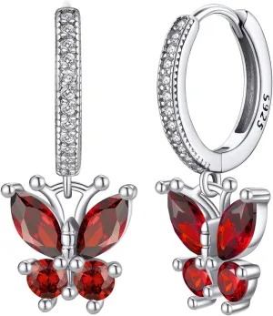 Bestyle Sterling Silver Butterfly Earrings for Women, Dainty Cute Birthstone Studs Hypoallergenic Jewelry, Great Birthday Gift