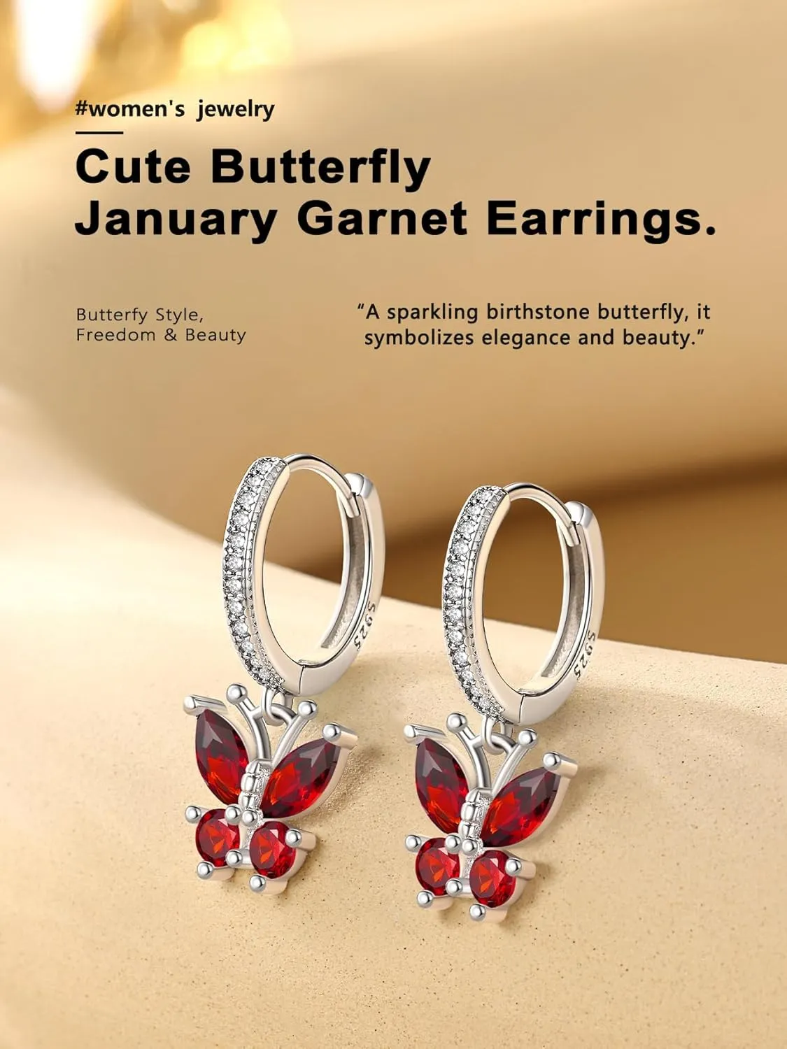 Bestyle Sterling Silver Butterfly Earrings for Women, Dainty Cute Birthstone Studs Hypoallergenic Jewelry, Great Birthday Gift