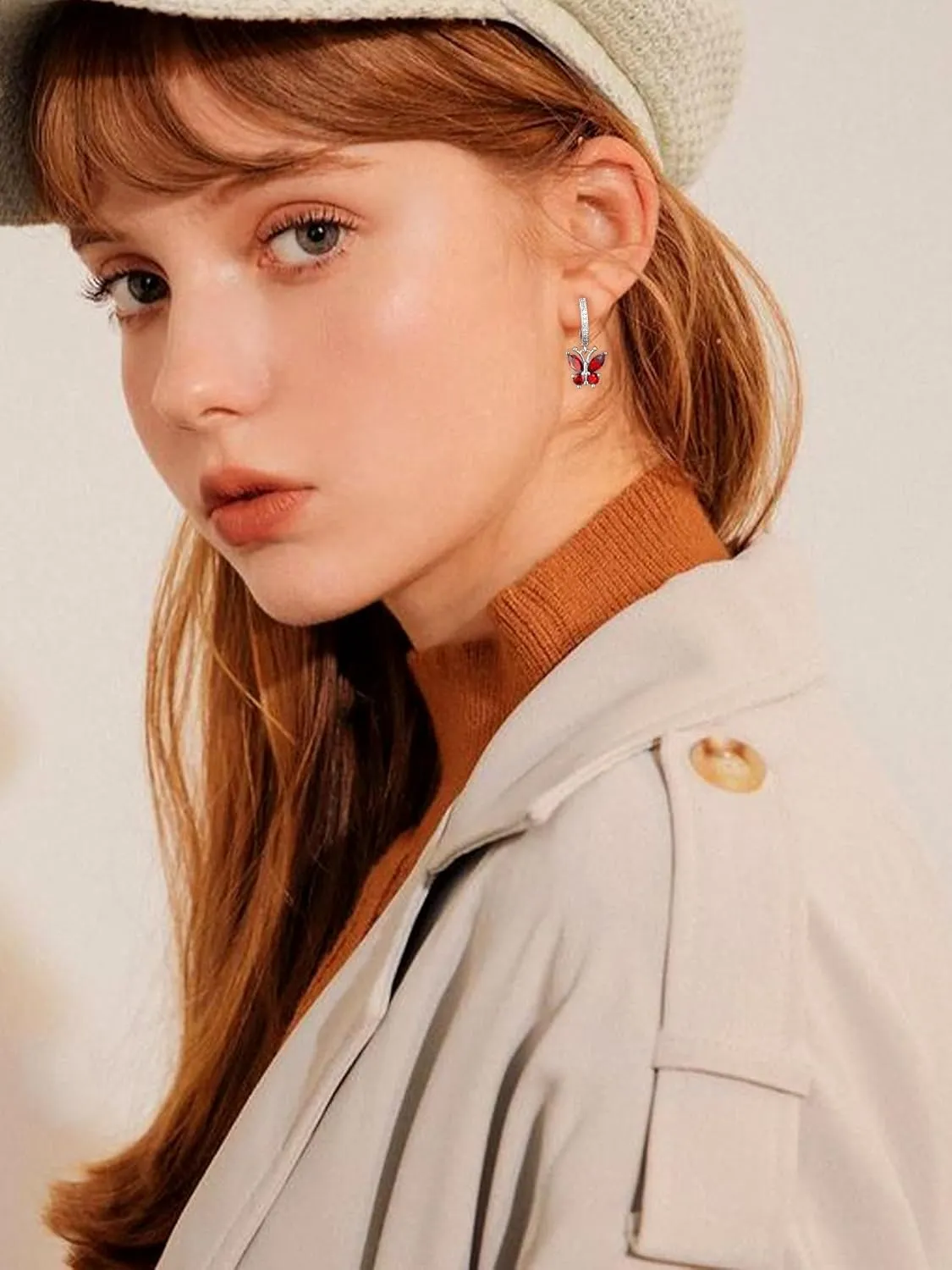 Bestyle Sterling Silver Butterfly Earrings for Women, Dainty Cute Birthstone Studs Hypoallergenic Jewelry, Great Birthday Gift