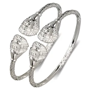 Better Jewelry Native American Chief Head .925 Sterling Silver West Indian Bangles, 1 pair