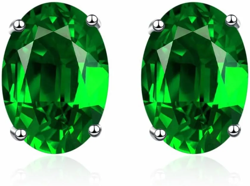 BG&WLing Green Earrings for Women Created Emerald Earring Studs Silver Post Cubic Zirconia Solitaire Stud Earrings Hypoallergenic Fashion Jewelry Gifts