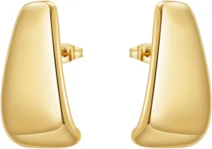 Bi&Yamigeo Chunky Square Stud Earrings for Women, 18K Gold Plated Smooth Metal Rectangle Geometric Dangle Drop Dupe Jewelry