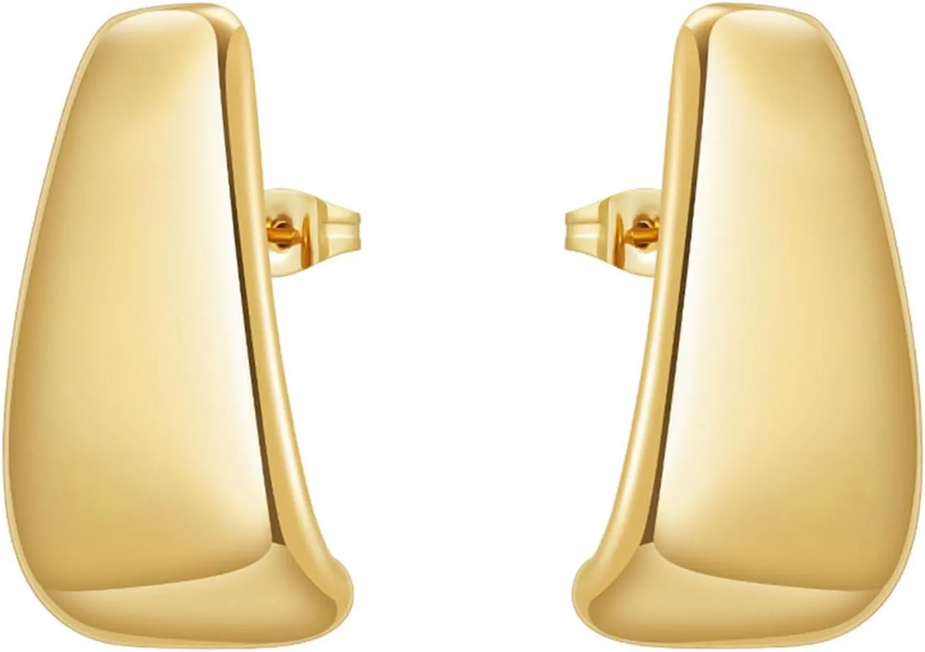 Bi&Yamigeo Chunky Square Stud Earrings for Women, 18K Gold Plated Smooth Metal Rectangle Geometric Dangle Drop Dupe Jewelry