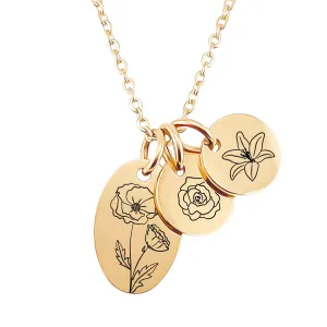 Birth Flower Necklace, Customize your Birth Month Flowers, Mothers Day Gift from Kids, Silver, Gold, Rose Peronalized Jewelry for Her