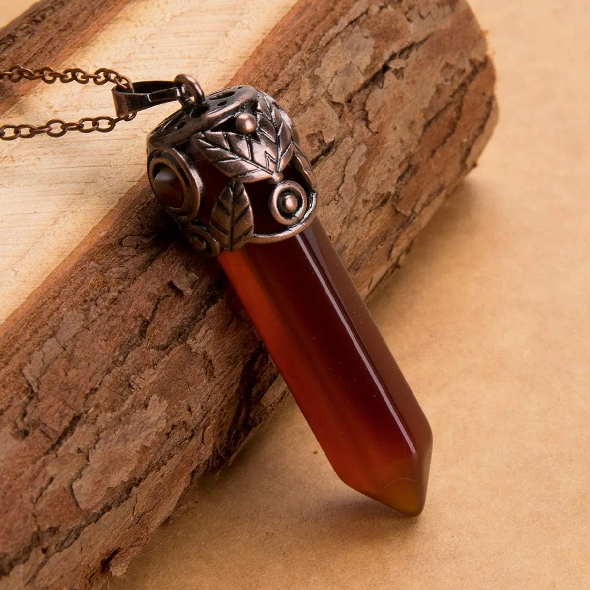 Bivei Retro Antique Brass Chakra Necklace Hexagonal Prism Gemstone Quartz Crystal Stone Pendant