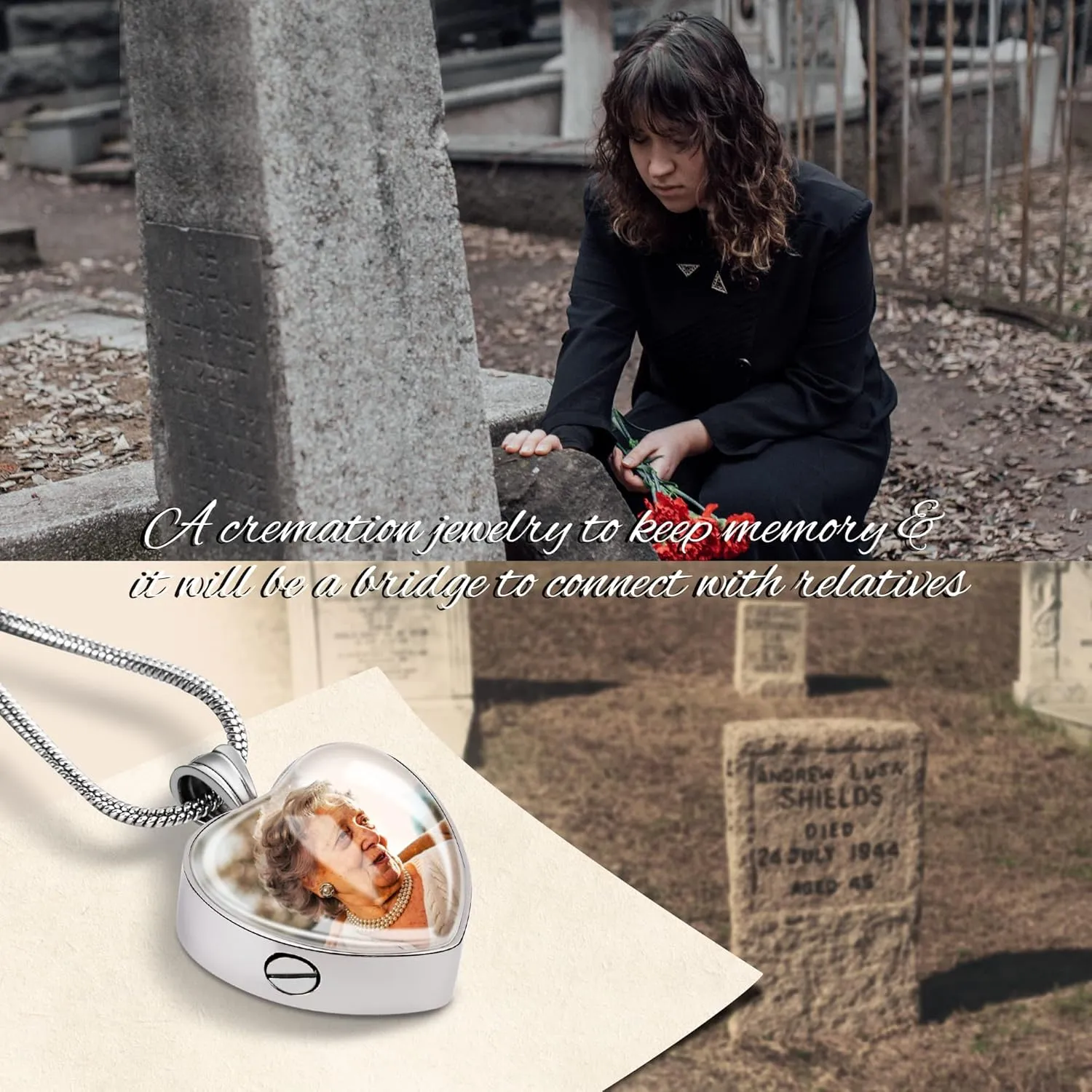 Bivei Urn Necklace for Ashes, Personalized Photo Keepsake Necklaces Cremation Jewelry for Ashes for Women & Men