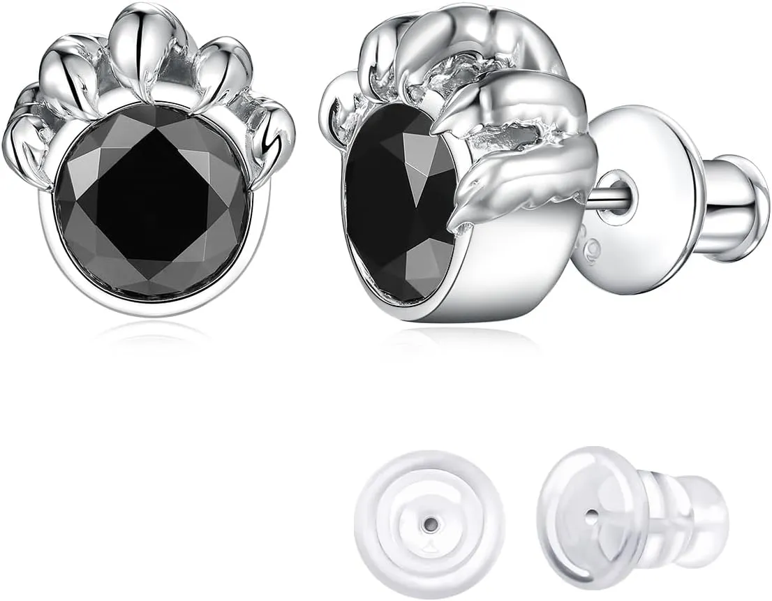 Black Moissanite Skull Cross Earrings for Men Women, D1.00ct Dark Black Moissanite Claw Earrings, Solid 925 Sterling Silver Rhodium Finish Hypoallergenic, Halloween Gothic Jewelry