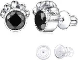 Black Moissanite Skull Cross Earrings for Men Women, D1.00ct Dark Black Moissanite Claw Earrings, Solid 925 Sterling Silver Rhodium Finish Hypoallergenic, Halloween Gothic Jewelry