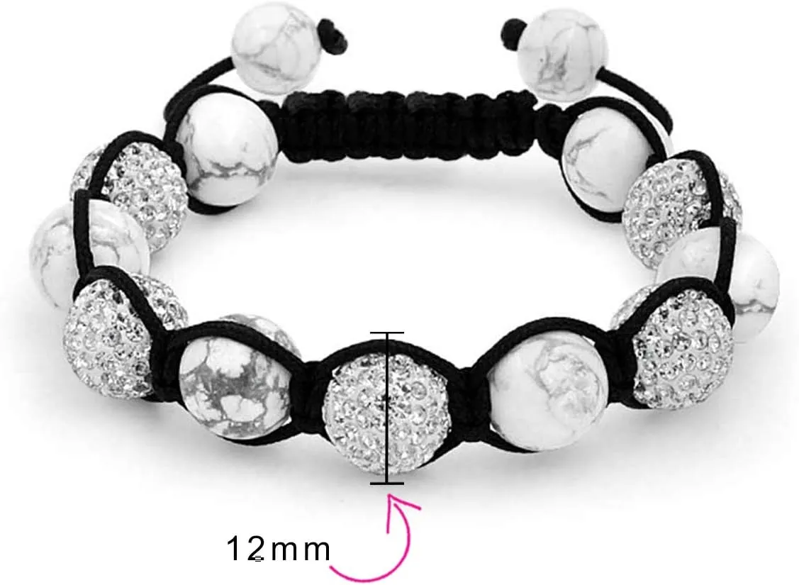 Black Navy Blue Gold Tone Bead Pave Crystal Ball Bracelet Women For Men Cord String Adjustable 12MM