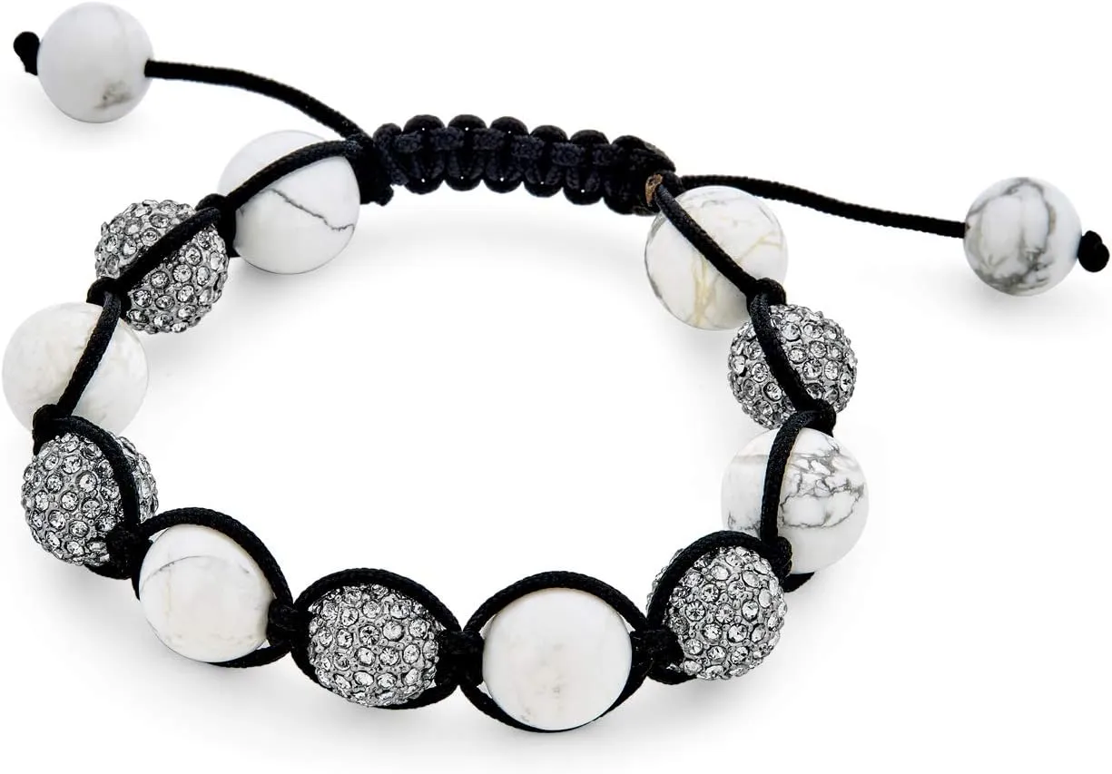 Black Navy Blue Gold Tone Bead Pave Crystal Ball Bracelet Women For Men Cord String Adjustable 12MM