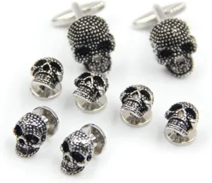 Black Skull Cufflinks and 6 Shirt Studs Set, Unique Gothic Accessories for Formal Wear and Special Occasions