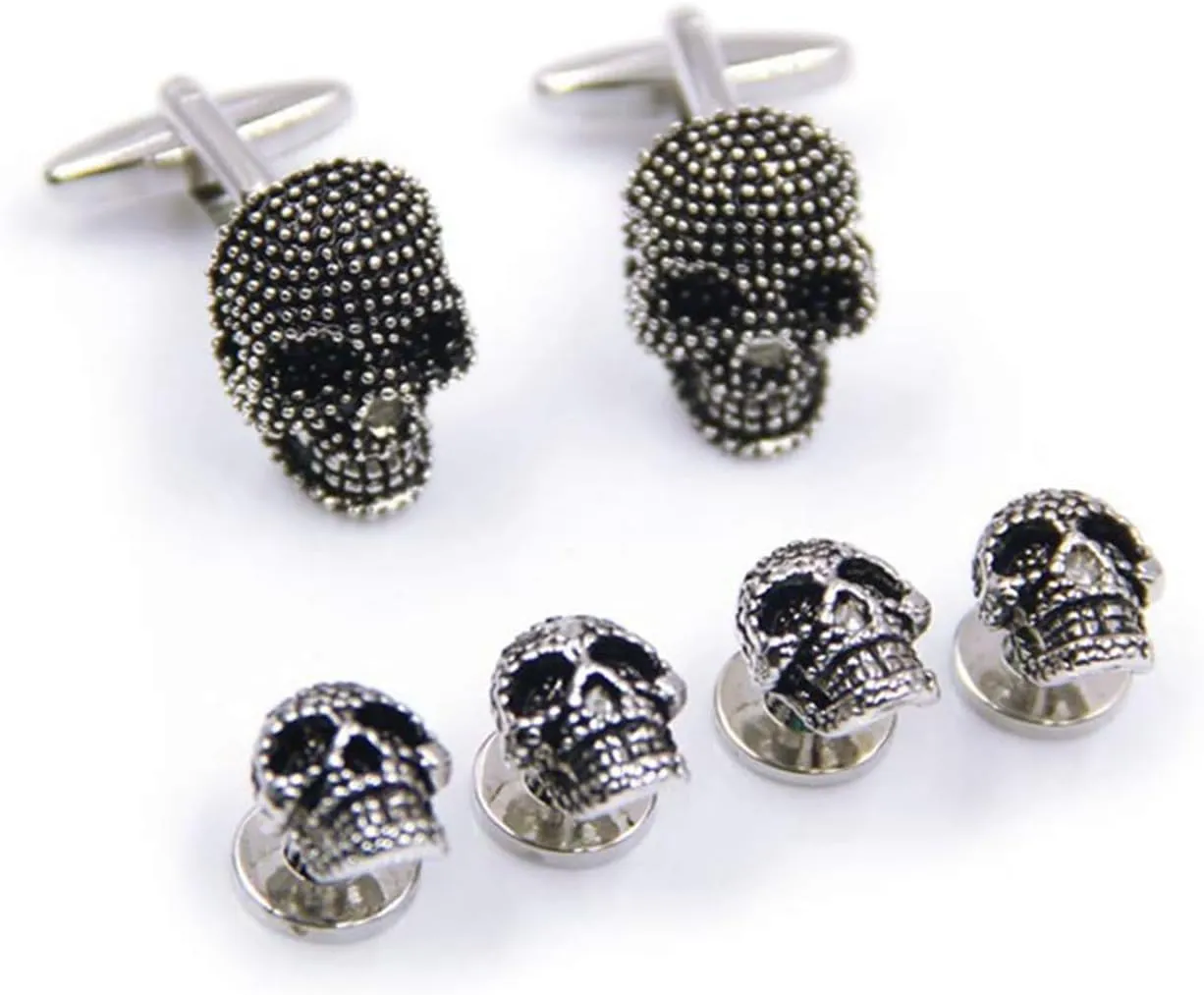Black Skull Cufflinks and Shirt Studs Set for Men  Unique Gothic Accessories for Formal Wear and Special Occasions