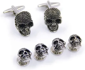 Black Skull Cufflinks and Shirt Studs Set for Men  Unique Gothic Accessories for Formal Wear and Special Occasions